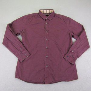 Burberry Shirt Mens Medium Red Burgundy Tailored Button Up Long Sleeve London